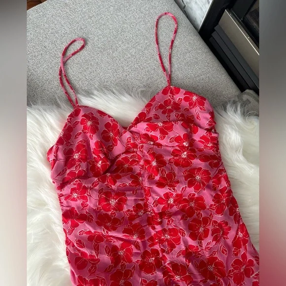 Zara Red and Pink Mini Floral Dress Size XS - Picture 3 of 3